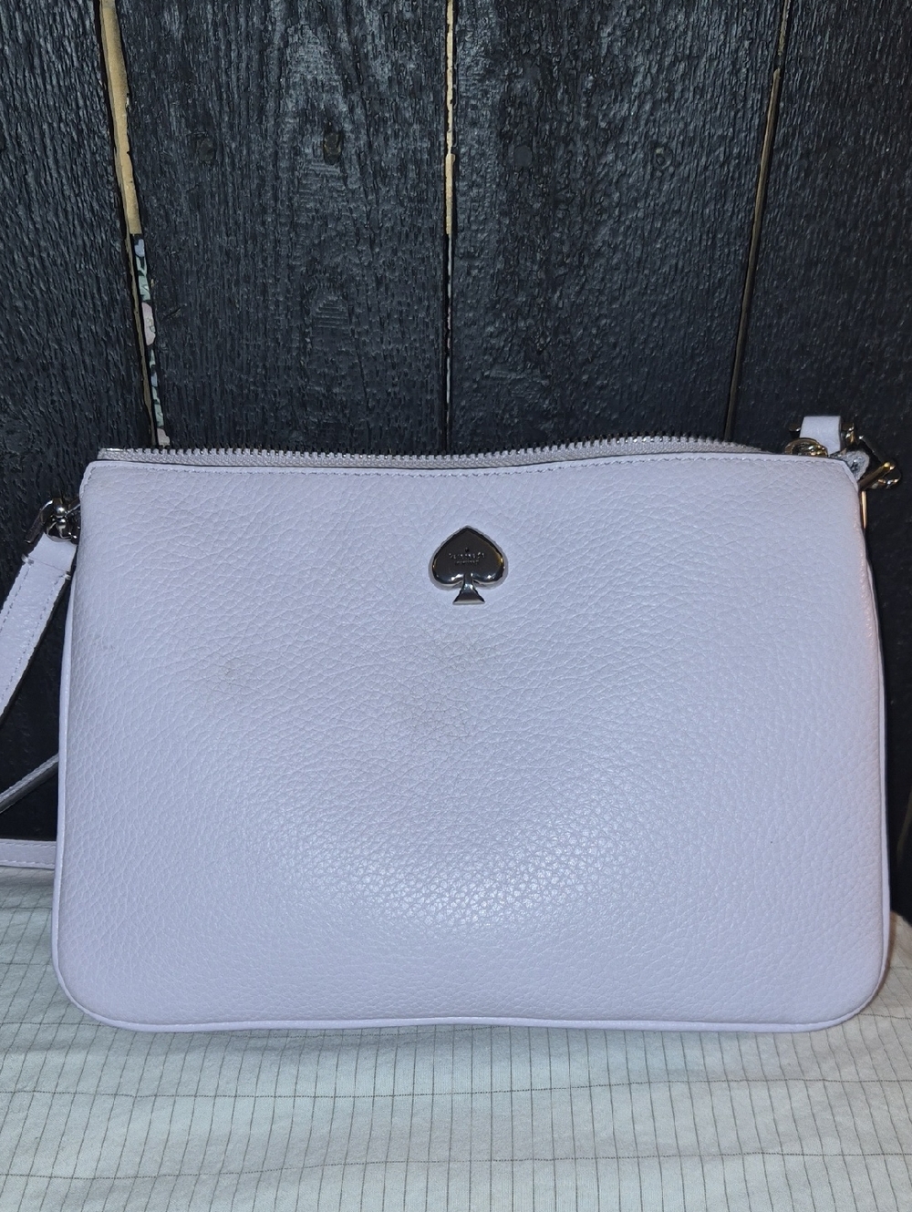 kate spade Blush Lavender Pebbled Leather Crossbody with Silver Logo